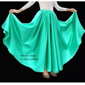 Aqua Green Satin Skirt Full-Circle 360' Ameynra